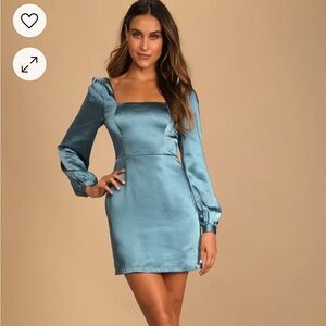 Lulus Got The Love Slate Blue Satin
Square-Neck Mini Dress